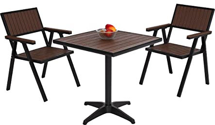 Mendler 2er-Set Gartenstuhl+Gartentisch HWC-J95, Stuhl Tisch, Gastro Outdoor-Beschichtung, Alu Holzoptik - schwarz, Dunkelbraun