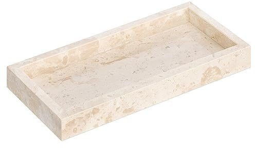 Navaris Tablett für Schmuck und Make-Up - Badezimmertablett - Travertin - 25 x 12 - Schlüsselablage Schale - Badezimmer Tablet - Naturstein - Badezimmer Steinplatte - rechteckig