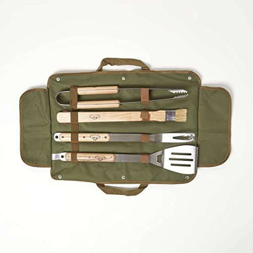 HOMESCAPES BBQ Tool Kit in Storage Bag Stainless Steel Grill Tongs, Fork, BBQ Brush & Spatula Barbecue Tool Set with Storage Case for Garden Camping & Outdoor Grilling