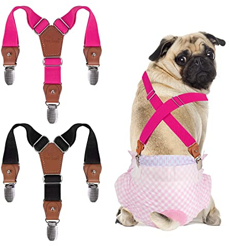 Pet Soft Hundewindel-Hosenträger, 2 Stück Hunde-Hosenträger für Hundewindeln, Hundepampers, Bauchbänder, Haustier-Kleidung (Schwarz-Rosa, S)