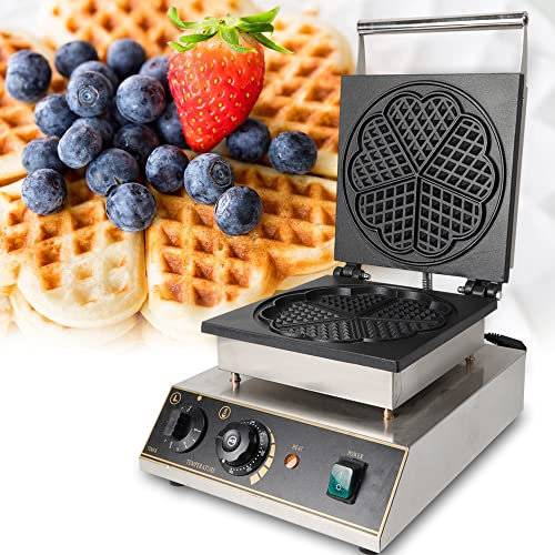 Waffeleisen Herzform, Edelstahl Waffeleisen Waffle Maker Wafelnmaschine Herzwaffeleisen mit Zeitschaltuhr 0~5 Minuten, 50-300℃, 5 Waffeln, 1750W, 49 x 39 x 33 cm