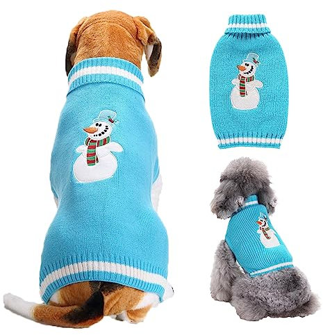 Weihnachten Hund Pullover Blauer Schneemann Hund Strick Pullover Hundejacke Geeignet für kleine, mittlere und große Hunde (XL)