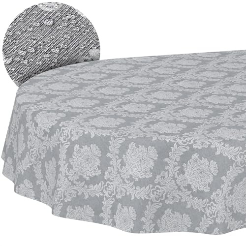 ANRO Tischdecke abwaschbar Damast Barock Grau oval 180x140 cm Tischwäsche | ideal für Garten, Terrasse & Esszimmer – Gartentischdecke wetterfest – schmutz- & wasserabweisend, pflegeleicht