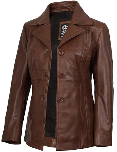 Blingsoul Brown Womens Leather Blazer - Real Leather Jacket Coat for Women | [1304953] Bitonto Brown - (M)