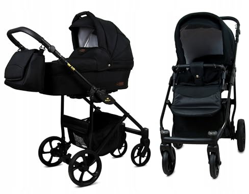 BabyLux® Kinderwagen Set 2 in 1 - Air - Onyx - incl. Babywanne, Buggy Sportsitz - Kinderwagenset - Kombikinderwagen mit Wickeltasche, Regenschutz, Moskitonetz, Cupholder usw.