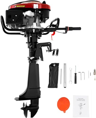4 Takt 7PS Benzin Bootsmotor - Benzinmotor für Fischerboote 196cc 5.1KW Außenborder Bootsmotor mit 1.4L Kraftstofftank Aluminium Benzin Angelmotor für Schlauchboote, Angelboot (4 Takt 7PS)