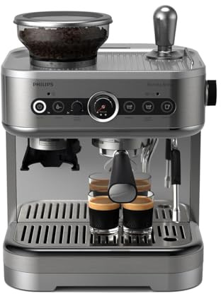 Philips Barista Brew Semi Automatic Espresso Machine - Single & Double Espresso,Americano, 250g Bean Container+Grinder+Milk Jug with temperature indicator,Calibrated Tamping,Metal Silver (PSA3218/01)