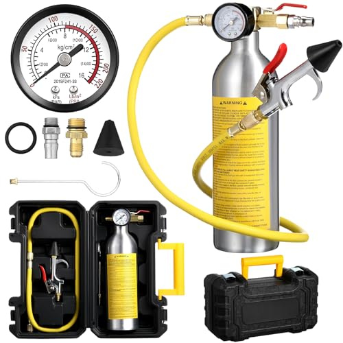 Rossesay AC Flush Kit Air Conditioner System Flush Canister Kit AC Drain Line Cleaner Tool Air Conditioning Pipeline Cleaning Tool Set with Gauge, Air Fittings and Hose for Car Air Conditioner Pipe