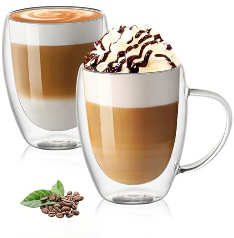 Vicloon Cristal Vidrio de Doble Pared, 350mlx2 Vasos de Doble Pared Transparente,Tazas de Vidrio Borosilicato,Tazas de Café de Cristal,Vasos de Doble Pared para Té,Café,Leche,Latte,Macchiato