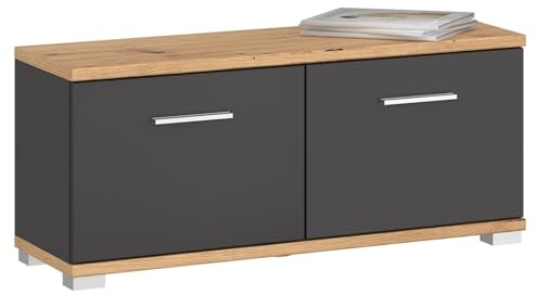 IDIMEX Sitzbank BILBAO mit 2 Türen & 4 Fächern in Artisan Eiche/Kosmos Grau, belastbar bis 100 kg Schuhregal mit Sitzfläche Schuhbank Garderobenbank Flurmöbel