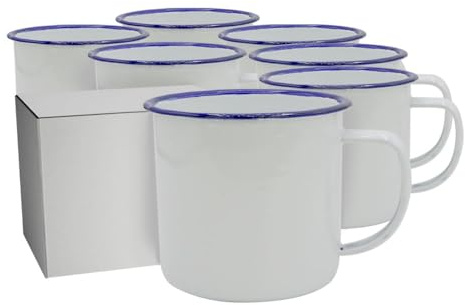 PixColor - Förpackning med 12 metallsublimeringskoppar med handtag | Blå kant | 350 ml kapacitet | AA-kvalitet | Individuell låda med varje kopp | By Yacht Club