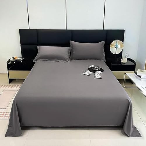 HAIBA Drap Plat 2 Personnes 230x250cm Gris Foncé Linge de Lit pour Maison,Drap Plat Lit en Coton Peigné Jersey