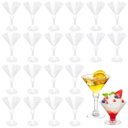 Dhqkqg Cocktail Glasses, 20 Pack Clear Plastic Martini Glasses, 150ml, Adjustable Stem, for Weddings, Birthdays, Christmas & Outdoor Parties