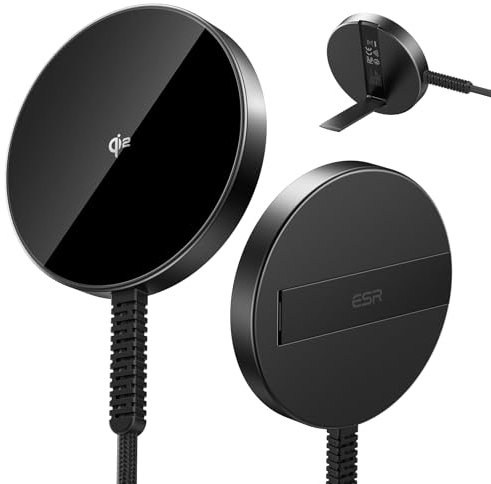 ESR HaloLock Qi2 Wireless Charger with Kickstand, Qi2 15W MagSafe iPhone Charger, Wireless Charging Pad for iPhone 16/15/14/13/12 Series, Galaxy S25 series, AirPods 4/3 Pro, Black