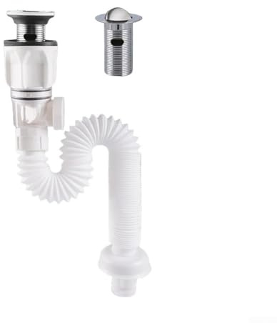 HpLive Tubo di scarico per lavandino con tappo di scarico, set di tubi di scarico per cucina, bagno (bianco)