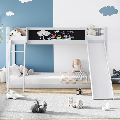 YESGIGA Kinderbett Kinderbett mit Doppelschublade, Absturzsicherung Kinderbett Stabiler Lattenrost (Mit Treppe und Rutschen)