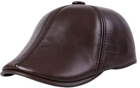Herren-Hut mit Ohrenklappen, Leder, flache Kappe, Rindsleder, britischer Stil, warme Zeitungsjungenhüte, dunkelbraun, XXL