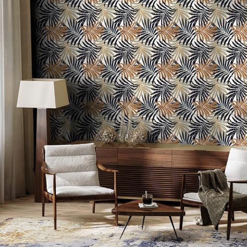 VaryFloral Palm Leaves Wallpaper 30.5cmx300cm Tropical Floral Contact Paper Self Adhesive Vintage Wallpaper Watercolor Sticky Back Vinyl Beige Wall Stickers Waterproof Vinyl Wrap for Furniture Cabinet