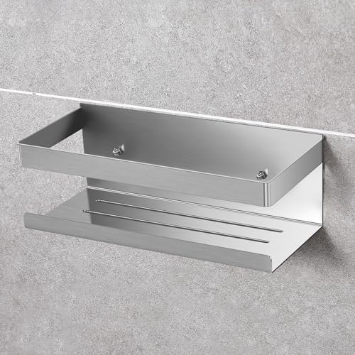 UUlioyer Mensola Doccia Senza Foratura, Porta Bagnoschiuma Shampoo da Doccia in SUS304 Acciaio Inox, 1 Pezzi Organizer Doccia (Argento- 1 Pezzi)