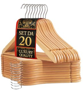 OWIJI Grucce Appendiabiti Legno Naturale Set da 20 Universali Gancio Girevole Scanalature Spallina Barra Antiscivolo Bordi Arrotondati Salvaspazio Resistenti Leggere Uso Domestico Lavorativo