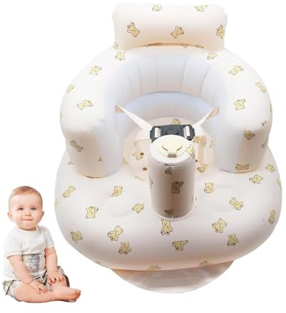 LANGNIDORIS Aufblasbarer Sitz Baby für Babys ab 3-36 Monaten, Inflatable Baby Seat mit Sicherheitsgurt, zusammenklappbarer Toddler Sitzhilfe mit Integrierter Luftpumpe (Bär)