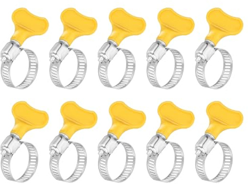 sourcing map 14Pcs Stainless Steel Hose Clamps Worm Gear Hose Clamp, 16-25mm(5/8 to 1) Adjustable Thumb Screw Key Type Clamps Fuel Line Clamps 8mm Bandwidth for Plumbing, Yellow
