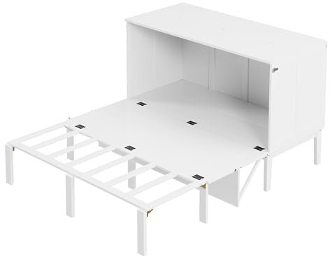 Zenithpath Schrankbett, Wandbett mit Lattenrost, Wandklappbett, vertikales Schrankbett mit Lattenrost, Jugendbett, Grau, 140x200 cm (Weiß)