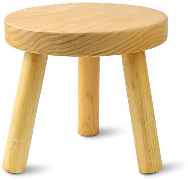 TSKDKIT Wooden Round Milking Stool Plant Stand - Small Indoor Outdoor Display Stand for Garden Decoration, 25 x 25 x 23cm