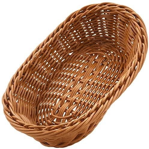 Plomevry Oval Wicker Woven Bread Basket, 10.2Inch Storage Basket for Food Fruit Cosmetic Storage Tabletop and Bathroom