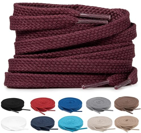 TULMERO 2 par skosnören 100 % bomull – sneakers platta skosnören 8 mm breda platta sneakers Shoelace, Vinröd, 120