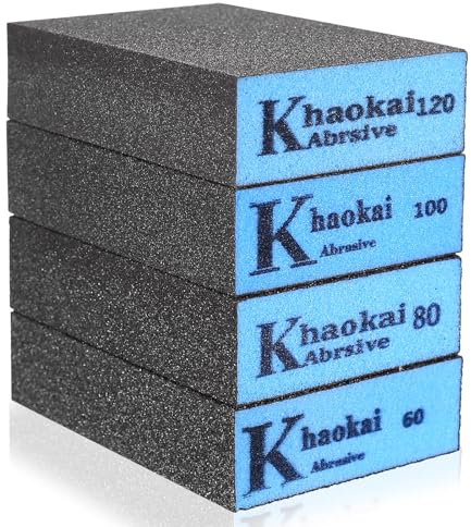 4 Stück Schleifschwamm Holz, Schleifschwämme, Handschleifer Schleifklotz, 60 80 100 120 Körnung Schmirgelpapier Set zum Schleifen Polieren Metall Holz Edelstahl, waschbar, wiederverwendbar