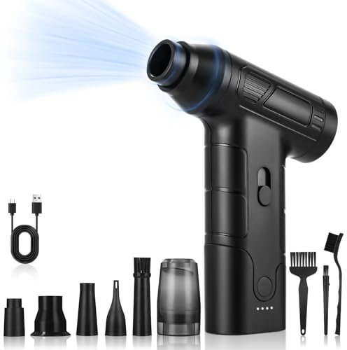 LEAZZLE Aire Comprimido Limpieza PC, 130000 RPM Soplador de Aire para PC Air Duster, Mini Soplador de Aire Potente USB Recargable con batería de 4000mAh para Teclado, Computadora Portatil, Coche