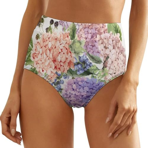 Tqmspg Culotte taille haute pour femme - Motif fleurs d'hortensia, multicolore, L