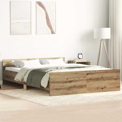 vidaXL Bed Frame without Mattress Artisan Oak 120x190cm Engineered Wood | Built to last with strength and resilience, Mixes modern and artisan vibes, Plywood slats for even weight spread
