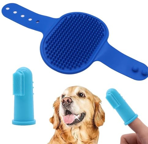 2 Stück Badebürste Gummistriegel,Hundezahnbürste, Hochwertige Weiche Silikonbürsten Bürste mit verstellbarem Griff für Hunde Katzen Haustier Kurzhaar & Langhaar mit Massageeffekt