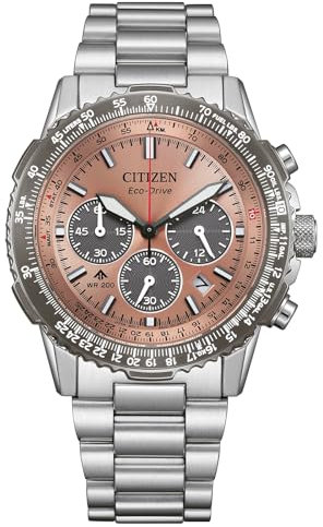 Citizen Orologio da polso unisex Eco-Drive Promaster Air Navihawk Solar Cronografo con cinturino in acciaio inox diametro 40 mm in diversi modelli, Rame, Classico