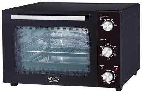 Adler Forno elettrico da 35 litri AD 6025, controllo della temperatura 90-230°C, funzione convezione e grilletto, timer 60 minuti, griglia e vassoio inclusi, nero