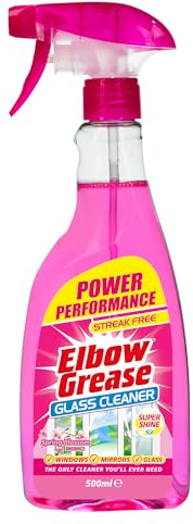 Elbow Grease Pink Glass Cleaner | Spring Blossom Fragrance (500ml) | Streak Free, Shiny, Windows, Mirror & Glass Cleaning Trigger Spray - Fingerprints, Grease and Dirt Remover, Window Cleaners