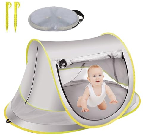 Domigard Pop Up Baby Beach Tent, Sun Shade Tent Portable Lightweight Waterproof UPF 50+ UV Protection, Beach Sun Shelter Foldable with Zipper for Family Beach Yard Picnic Garden Hiking(Large-Grey)