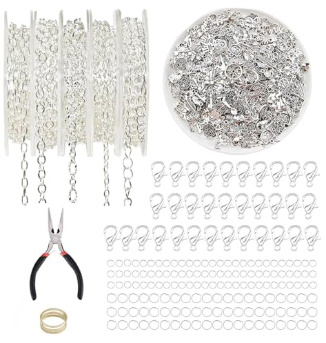 14K Silver Chains for Jewellery Making Kit Cable Link Chain Satellite Chain with Open Jump Ring Lobster Claw Clasps Jewelry Making Kit for Men Women Necklace DIY Craft
