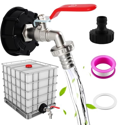 shallyong Adaptador Depósito IBC, Grifo Depósito IBC, Grifo deposito 1000 litros, 3/4 Adaptador Tanque IBC, Grifo Jardin IBC, para Exterior Jardin Deposito Agua Lluvia Adaptador (IBC-A)