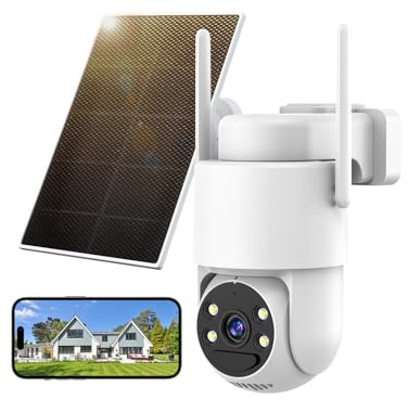 XNH 2K 3MP Überwachungskamera Aussen Solar Akku, 360° PTZ Kabellose Kamera, 32GB Lokaler Speicher, Auto-Tracking, Farb-Nachtsicht, 2 Wege Audio, IP65 Wasserdicht, 2.4G WLAN