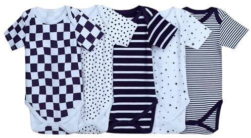 IMFAA Baby Bodysuits – unisex kortärmad 100 % bomullsvästar – paket med 3–5 – mjukt tyg som andas – enkelt att byta snäppstängningar – nyfödd till 24 månader (färg-1-pack-5, 0-3 månader)