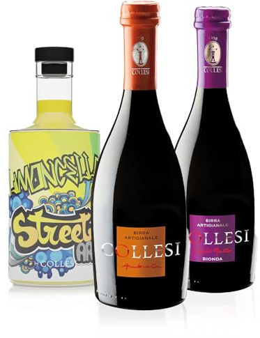 Distillerie Collesi – Kit Degustazione Mezzo Litro - Limoncello Streat Art, Birra Chiara, Birra Rossa - Confezione da 3 Bottiglie - Bottiglie da 500 ml