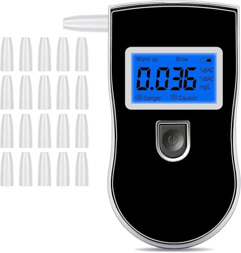Alcootest Ethylotest Electronique, Portable Numérique Testeur d'alcool avec Ecran LCD d'Affichage, Professionnel Portable Testeur d'alcool ave 20 Embouchures pour Usage Personnel et Professionnel