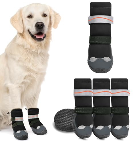 SlowTon Hundeschuhe - Wasserfeste Hundestiefel für den Winter, warme Hundeschneestiefel mit Rutschfester Gummisohle und reflektierenden Streifen für kleine bis große Hunde zum Gehen auf Schnee