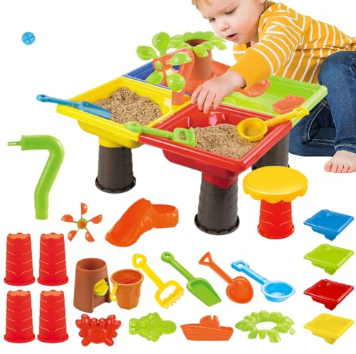 Lpoppcx Sand Table,Sensory Water Table Sandbox Toys | Interactive Activity Center Playset Indoor Outdoor Games for Boys Girls Summer Party Garden Beach Camping Backyard