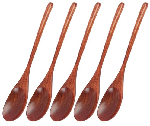 5PCS Wooden Spoon Set, Japanese Style Wooden Spoons for Cooking, Long Handle Wooden Cooking Utensils, Eco-Friendly Wooden Utensil Set for Mixing, Stirring, Eating and Serving with Gift Box