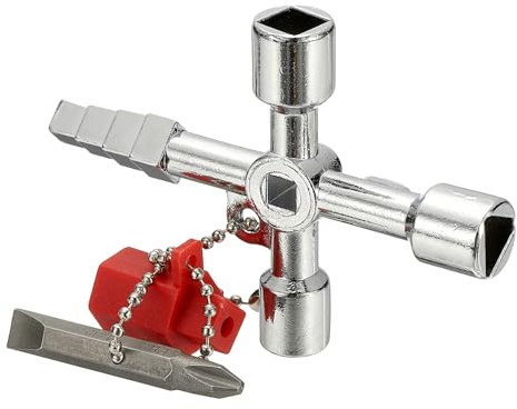 PATIKIL 4 in 1 Universal Utility Key, Pack of 1 Zinc Alloy 4 Way Water Meter Gas Valve Key Electrical Cabinet Wrench Key for Multifunctional Elevator Operator, Silver, Style F