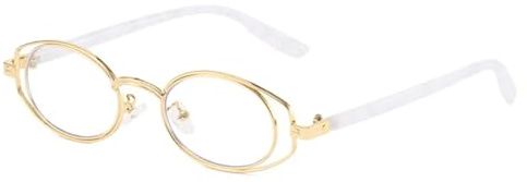 Retro Dubbel Metall Oval Glasögonbåge Dam Klar Herr Punkbåge (Gyllene Vit)